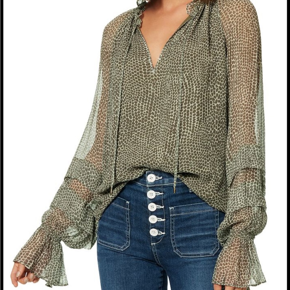 Ramy Brook Silk Printed Split-Neck Top Size S *minimal Snags